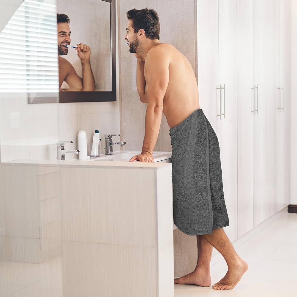 Medium Size Bath Towels Set of 6 – 100% Cotton Terry – 24″ x 48″ – Quick Dry, Soft & Highly Absorbent – Grey Towels for Bathroom, Gym, Spa, Pool & Daily Use