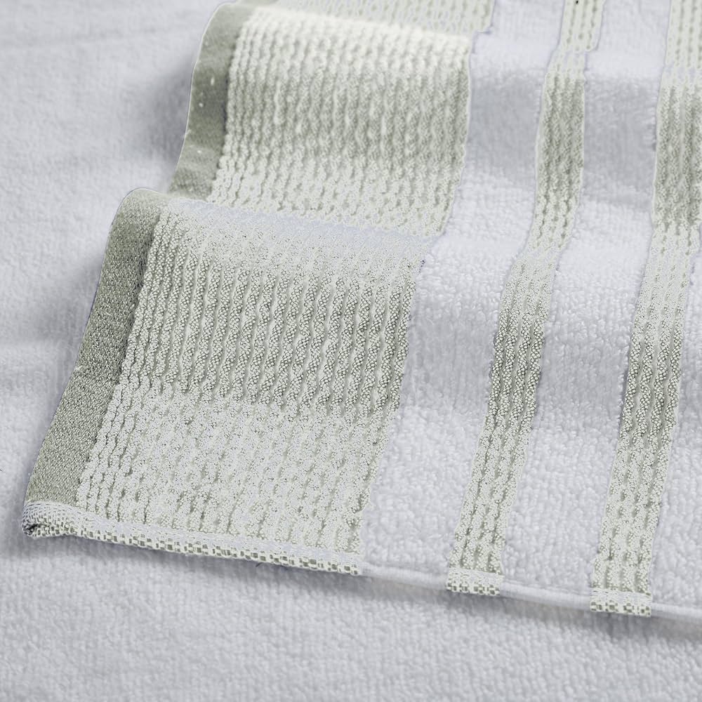 Modern Threads 6-Piece Towel Set – 100% Cotton, Quick Dry, Ultra Absorbent – Includes 2 Bath, 2 Hand, 2 Washcloths (White/Reinhart Sage)
