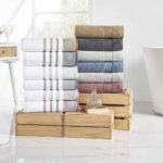 Modern Threads 6-Piece Towel Set – 100% Cotton, Quick Dry, Ultra Absorbent – Includes 2 Bath, 2 Hand, 2 Washcloths (White/Reinhart Sage)
