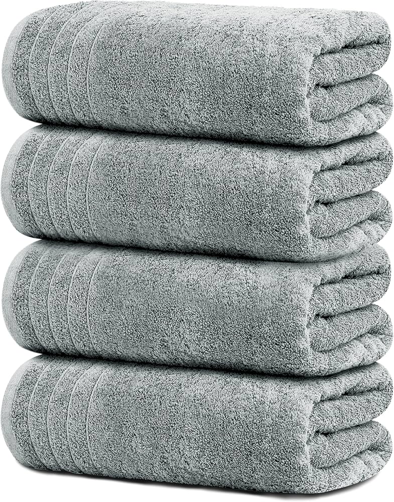 Tens Towels Pack of 4 Extra Large Bath Towels 30 x 60 Inches, 100% Cotton, Larger & Lighter Weight, Quicker to Dry, Super Soft and Absorbent, Perfect for Bathroom, Cool Grey