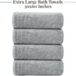 Tens Towels Pack of 4 Extra Large Bath Towels 30 x 60 Inches, 100% Cotton, Larger & Lighter Weight, Quicker to Dry, Super Soft and Absorbent, Perfect for Bathroom, Cool Grey