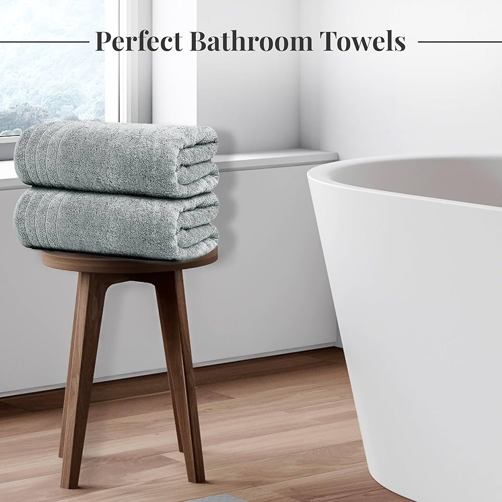 Tens Towels Pack of 4 Extra Large Bath Towels 30 x 60 Inches, 100% Cotton, Larger & Lighter Weight, Quicker to Dry, Super Soft and Absorbent, Perfect for Bathroom, Cool Grey
