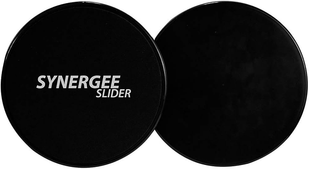 Synergee Core Sliders. Dual Sided Use on Carpet or Hardwood Floors. Abdominal Exercise Equipment