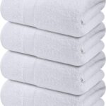 Infinitee Xclusives Luxury 100% Ring-Spun Cotton White Bath Towels Set of 4 (27×54 inches) – Soft, Absorbent & Quick-Drying Towels for Bathroom, Gym, Spa & Hotel Use (Brilliant White, Bath Towels)