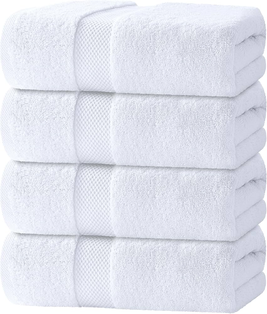 White Classic Luxury Bath Towels Set of 4 Large – 700 GSM Turkish Cotton Ultra Soft Bath Towels 27×54 | Highly Absorbent and Quick Dry | Hotel Towels for Bathroom Luxury, Plush Shower Towels, White