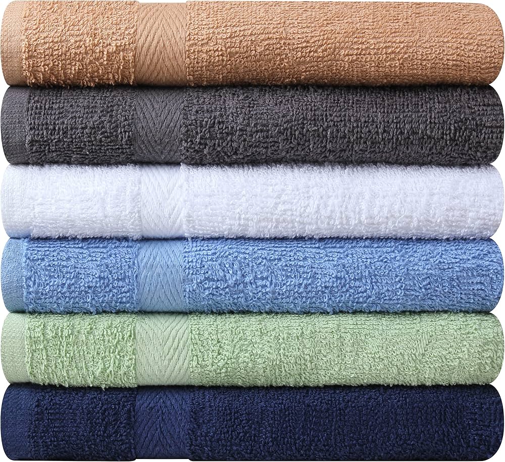 Towel and Linen Mart 100% Cotton 6 Pack Bath Towel Set, Quick Dry, Super Absorbent, Light Weight, Soft, (27 x 54 Pack of 6) Beige, White, Grey, Sky Blue, SAGE Green, Navy