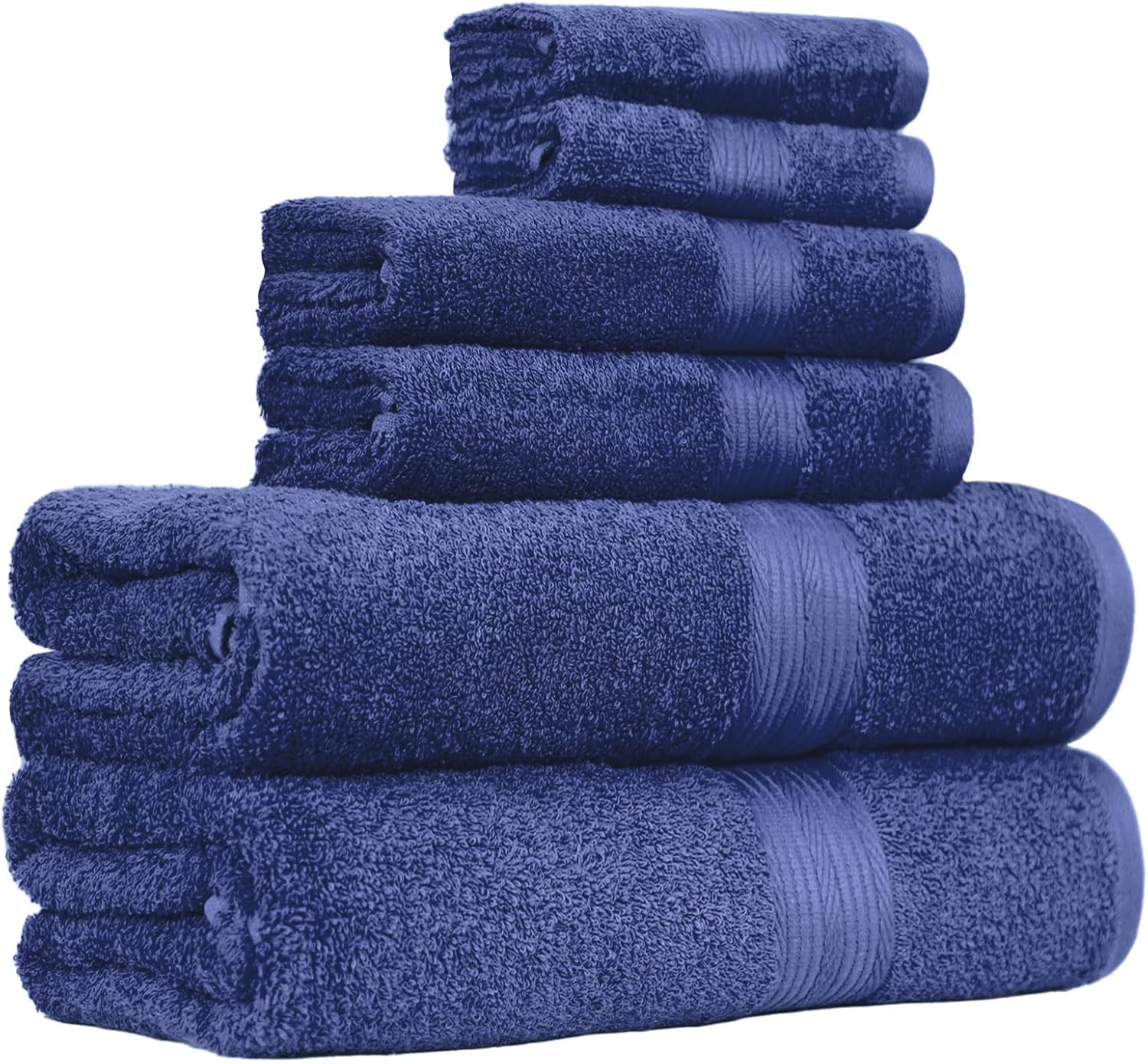 Amazon Basics 6-Piece Fade-Resistant 100% Cotton Towel Set, Soft and Absorbent, 2 Bath Towels, 2 Hand Towels, 2 Washcloths, Navy Blue