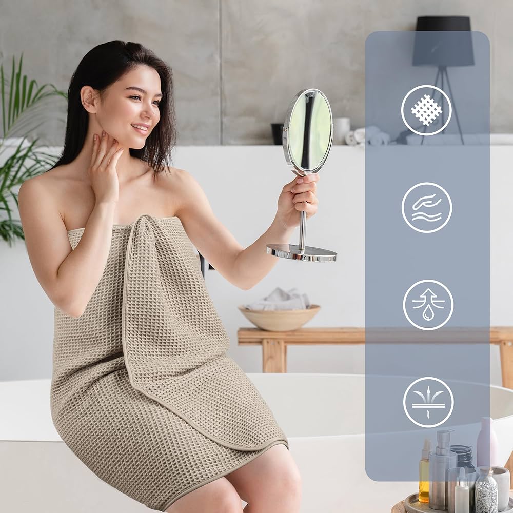 POLYTE 430 GSM Microfiber Quick Dry Lint Free Oversize Bath Towel Set, 6 Piece (Waffle Weave)