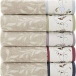 Madison Park Serene 100% Cotton Bath Towel Set Luxurious Floral Decorative Towels for Bathroom Embroidered Cotton Jacquard Design Soft Highly Absorbent for Shower 600 GSM, Multi-Sizes, Blue 6 Piece