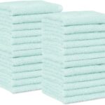 Amazon Basics face Towels for bathroom, 100% Cotton Extra Absorbent washcloth, Fast Drying – salon towel – 24 Pack Ice Blue (12 x 12 inches)