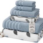Modern Threads Organic Vines 6-Piece 100% Cotton Towel Set – Yarn Dyed Jacquard & Solid – Includes 2 Bath Towels, 2 Hand Towels, 2 Washcloths – Absorbent, Quick Dry, Soft & Durable – Blue