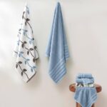 Modern Threads Organic Vines 6-Piece 100% Cotton Towel Set – Yarn Dyed Jacquard & Solid – Includes 2 Bath Towels, 2 Hand Towels, 2 Washcloths – Absorbent, Quick Dry, Soft & Durable – Blue