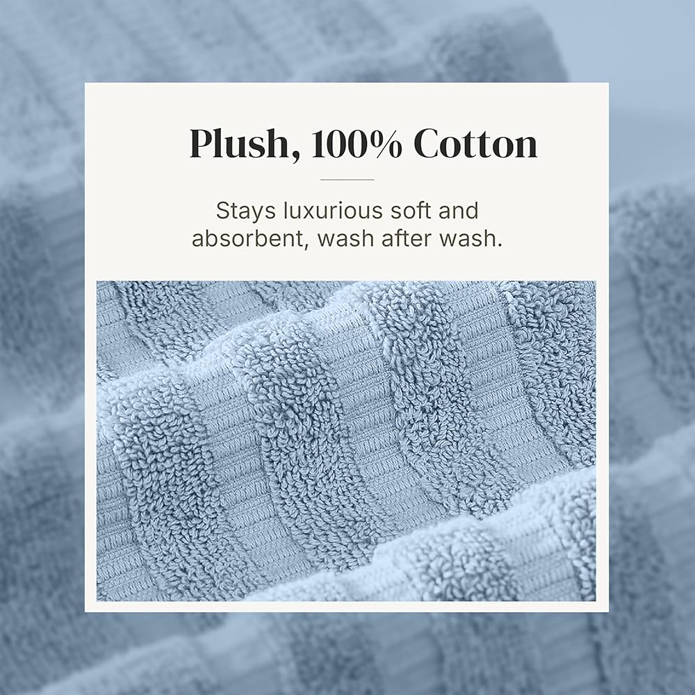 Modern Threads Organic Vines 6-Piece 100% Cotton Towel Set – Yarn Dyed Jacquard & Solid – Includes 2 Bath Towels, 2 Hand Towels, 2 Washcloths – Absorbent, Quick Dry, Soft & Durable – Blue