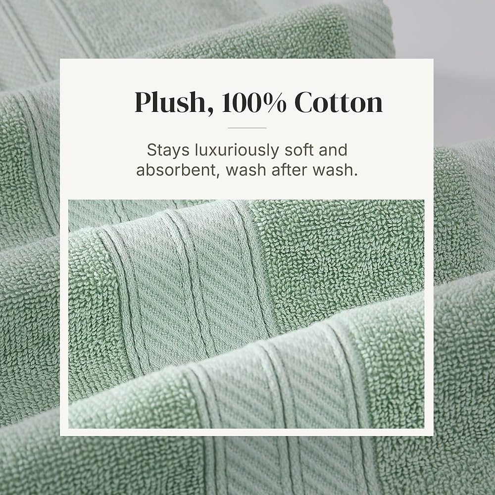 Modern Threads Trefoil Filigree 6-Piece 100% Cotton Towel Set – Reversible Yarn Dyed Jacquard – Includes 2 Bath Towels, 2 Hand Towels, 2 Washcloths – Absorbent, Quick Dry, Soft & Durable – Sage Green