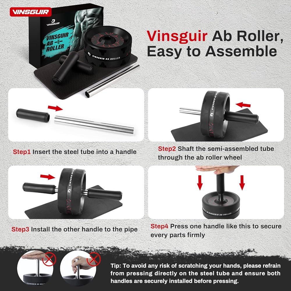 VINSGUIR Ab Roller Wheel, Abs & Core Workout Equipment for Home Gym with Knee Pad Accessories, Abdominal Wheel for Full-body Strength Training