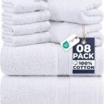 Utopia Towels 8 Piece Luxury Towel Set – Majestic Plush, Super Absorbent & Quicker-to-Dry, Thick 100% Ring Spun Cotton Towels for Bathroom, Spa & Hotel – 2 Bath, 2 Hand, 4 Washcloths, White