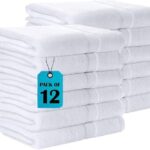 Pearl Linens Bath Towel Set of 12, Economy Cotton 20×40 Hotel Quality White Bath Towels Bulk, Lightweight and Highly Absorbent Quick Dry Towel for Home, Hotel, Spa, Gym and Bathroom, White Towel