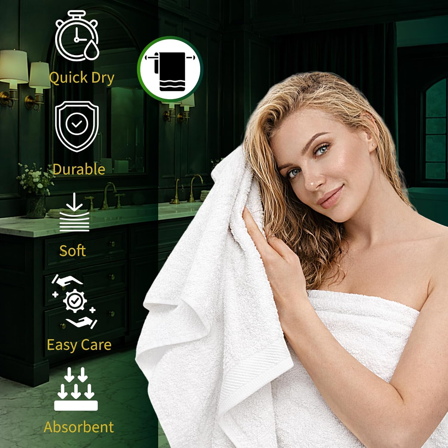 Pearl Linens Bath Towel Set of 12, Economy Cotton 20×40 Hotel Quality White Bath Towels Bulk, Lightweight and Highly Absorbent Quick Dry Towel for Home, Hotel, Spa, Gym and Bathroom, White Towel