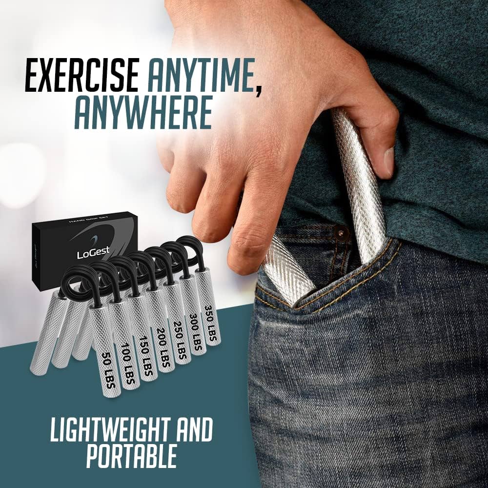 Logest Metal Hand Grip Set, 100LB-350LB 6 Pack 50LB-350LB 7 Pack No Slip Heavy-Duty Grip Strengthener with Gift Box, Great Wrist & Forearm Hand Exerciser, Home Gym, Hand Gripper Grip Strength Trainer