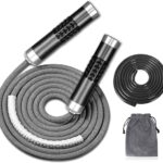 Redify Weighted Jump Rope for Workout Fitness(1LB), Tangle-Free Ball Bearing Rapid Speed Skipping Rope for MMA Boxing Weight-loss,Aluminum Handle Adjustable Length 9MM Fabric Cotton+9MM Solid PVC Rope