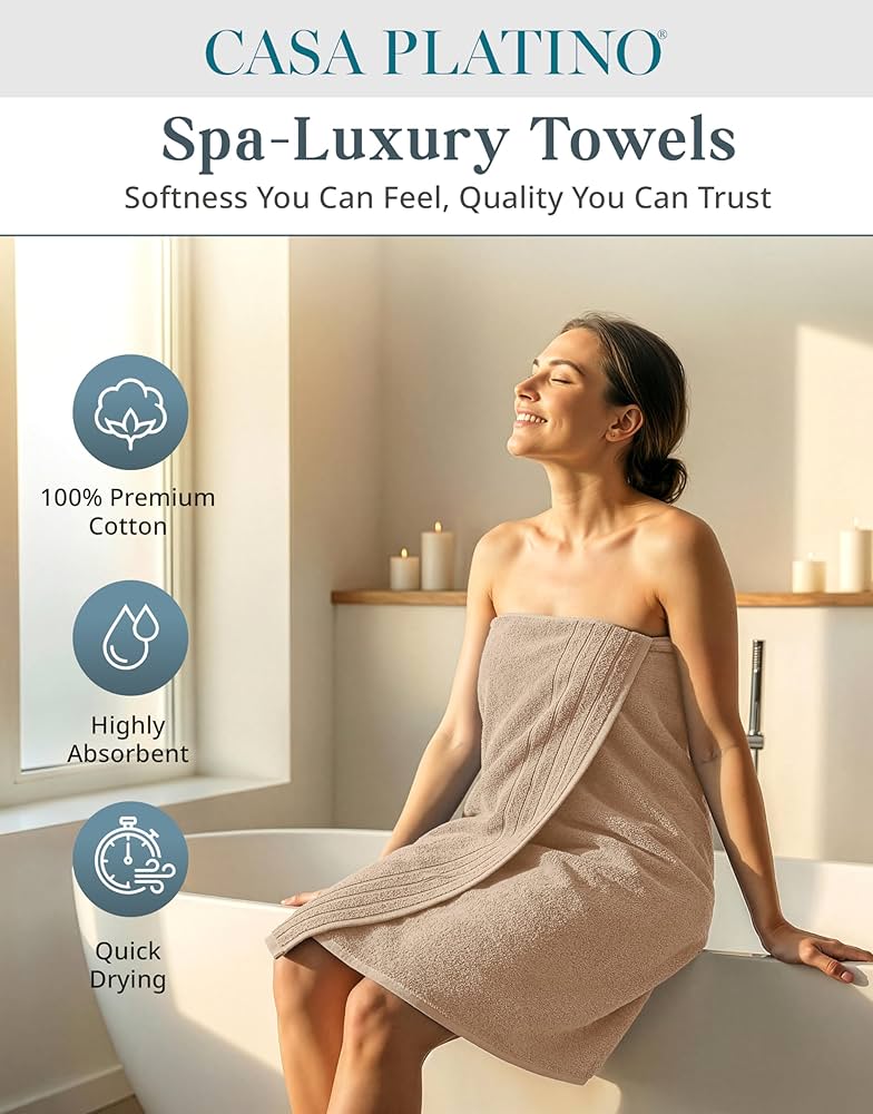 Casa Platino 100% Luxury Cotton Bathroom Towel Set 8 Pcs – Super Soft & Highly Absorbent – 2 Bath, 4 Washcloths, 2 Hand Towels for Bathroom – Oeko TEX Certified, Fade Resistant, Luxury Look – Beige