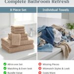 Casa Platino 100% Luxury Cotton Bathroom Towel Set 8 Pcs – Super Soft & Highly Absorbent – 2 Bath, 4 Washcloths, 2 Hand Towels for Bathroom – Oeko TEX Certified, Fade Resistant, Luxury Look – Beige