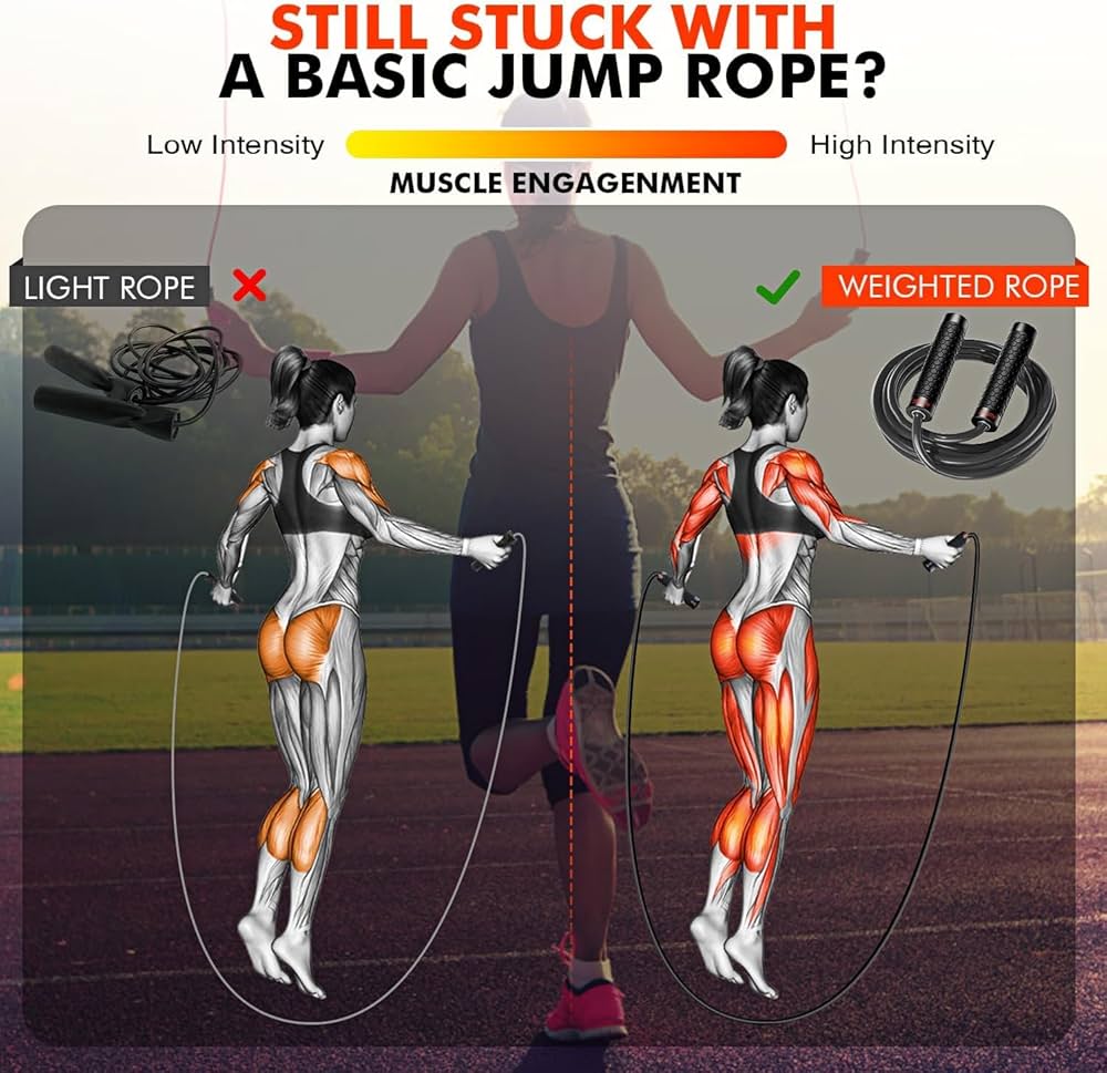 Jump Rope, Weighted Jump Rope for Men Women, Adjustable 1lb Heavy Skipping Ropes, Suitable for Boxing, Cardio, Home Fitness, Training Muscle, Home Gym Workout Equipment for Full Body Exercise