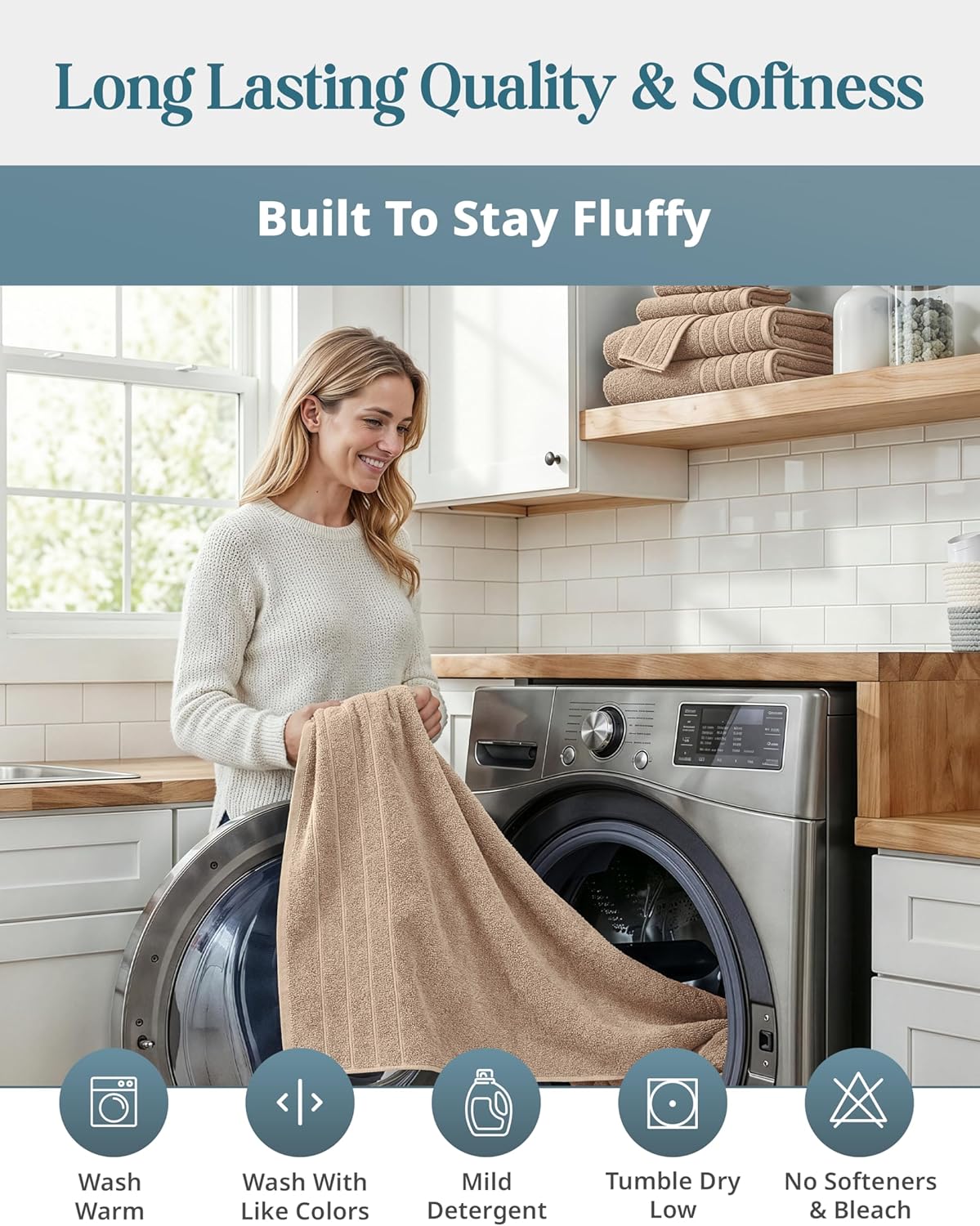 Casa Platino 100% Luxury Cotton Bathroom Towel Set 8 Pcs – Super Soft & Highly Absorbent – 2 Bath, 4 Washcloths, 2 Hand Towels for Bathroom – Oeko TEX Certified, Fade Resistant, Luxury Look – Beige