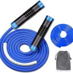 Redify Weighted Jump Rope for Workout Fitness(1LB), Tangle-Free Ball Bearing Rapid Speed Skipping Rope for MMA Boxing Weight-loss,Aluminum Handle Adjustable Length 9MM Fabric Cotton+9MM Solid PVC Rope