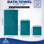 DAN RIVER 8 PC Luxury Bath Towels for Bathroom, 2 Bath, 2 Hand, and 4 Wash Cloths, 600 GSM 100% Ring Spun Cotton Towel Set, Highly Absorbent, Gym, Hotel, and Spa, Teal