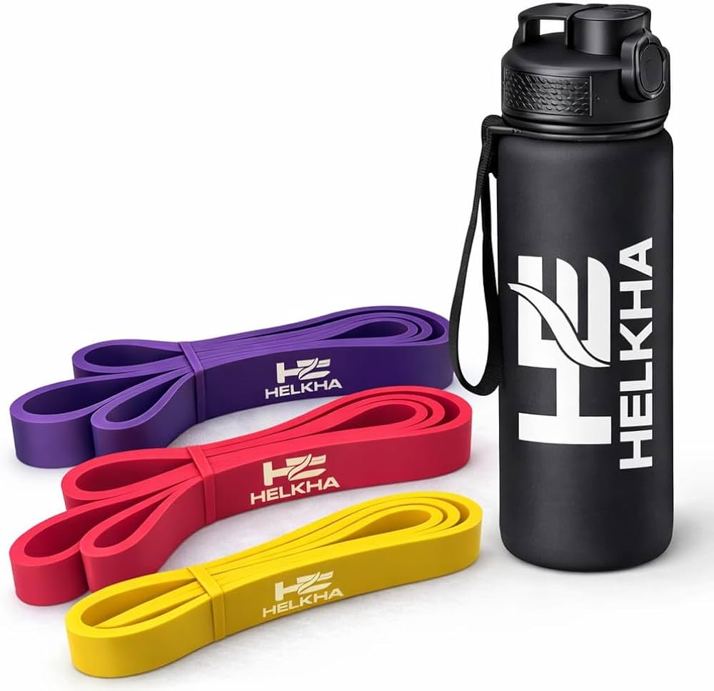 Latex Resistance Bands Set with Water Bottle – 3 Levels (X-Light, Light, Medium) – Full Body Workout for Home & Gym