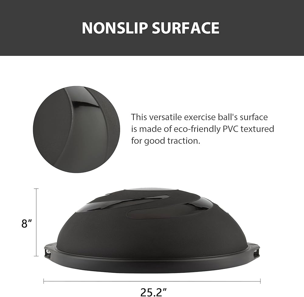 ZELUS 25in. Balance Ball | 660lb Inflatable Half Exercise Ball Wobble Board Balance Trainer w Nonslip Base | Half Yoga Ball Strength Training Equipment w 2 Bands, Pump, Extra Ball Included
