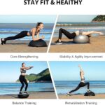 ZELUS 25in. Balance Ball | 660lb Inflatable Half Exercise Ball Wobble Board Balance Trainer w Nonslip Base | Half Yoga Ball Strength Training Equipment w 2 Bands, Pump, Extra Ball Included