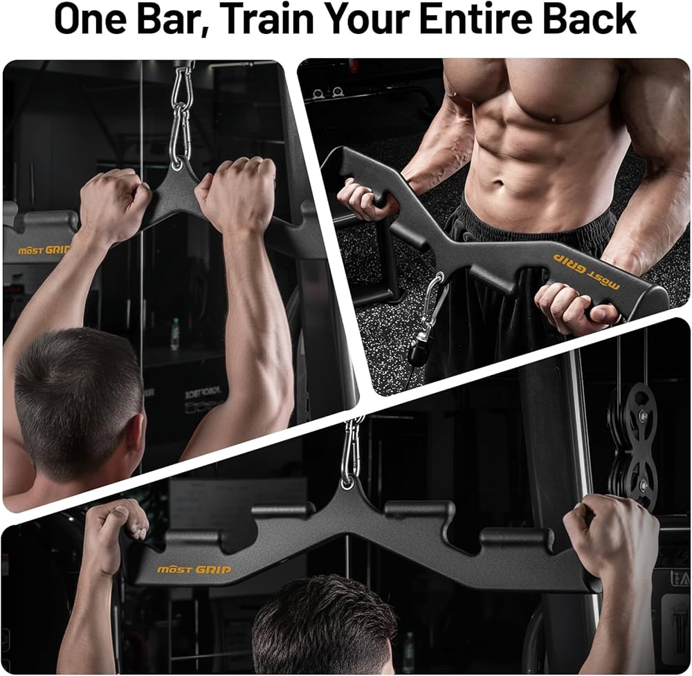 LAT Pull Down Bar with 6 Ergonomic Handles, Neutral Grip LAT Pulldown Attachments for Whole Back Training, Wide Grip LAT Pulldown Bars for Home Gym Cable