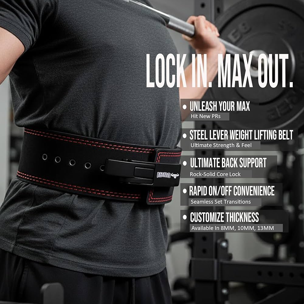 IBRO Powerlifting Lever Gym Belt – Power 8MM, 10MM or 13MM Extreme Heavy Duty Genuine Leather Belts – Squats Deadlifts Bodybuilding Weight Lifting IPF Power Lifting Strongman for Men