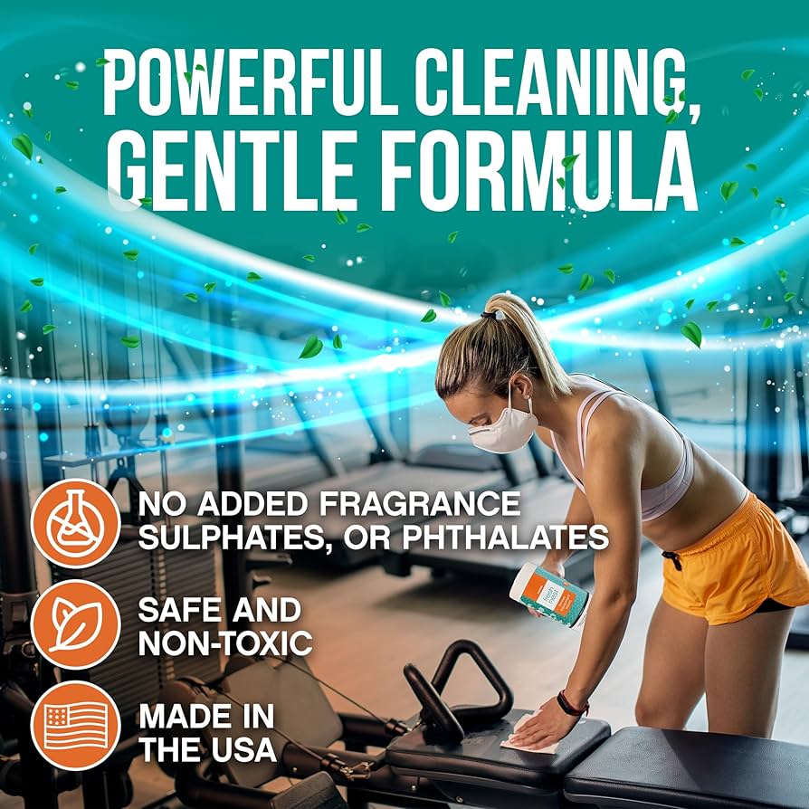 Fitness Equipment Wipes – Cleaning Wipes for Yoga Mats, Pilates Studios, Gyms, Peloton & Cycle Bikes, Spas – Fragrance-Free Wipes Surface Cleaning for Home, Office, Gym 75-Count