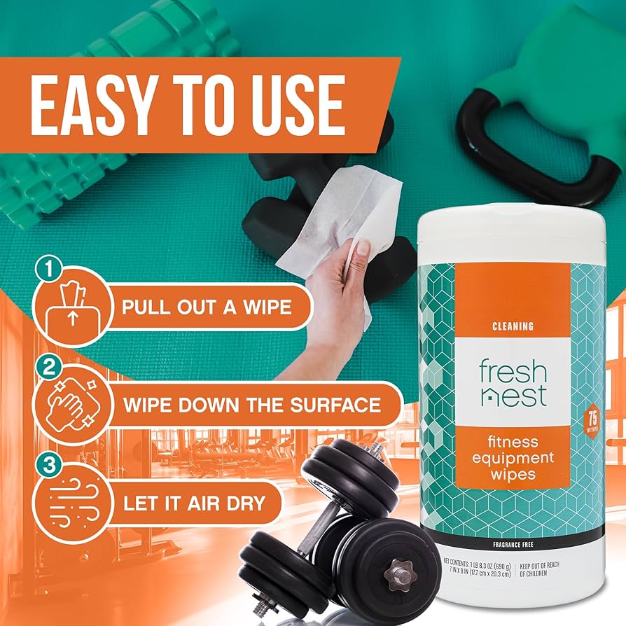 Fitness Equipment Wipes – Cleaning Wipes for Yoga Mats, Pilates Studios, Gyms, Peloton & Cycle Bikes, Spas – Fragrance-Free Wipes Surface Cleaning for Home, Office, Gym 75-Count