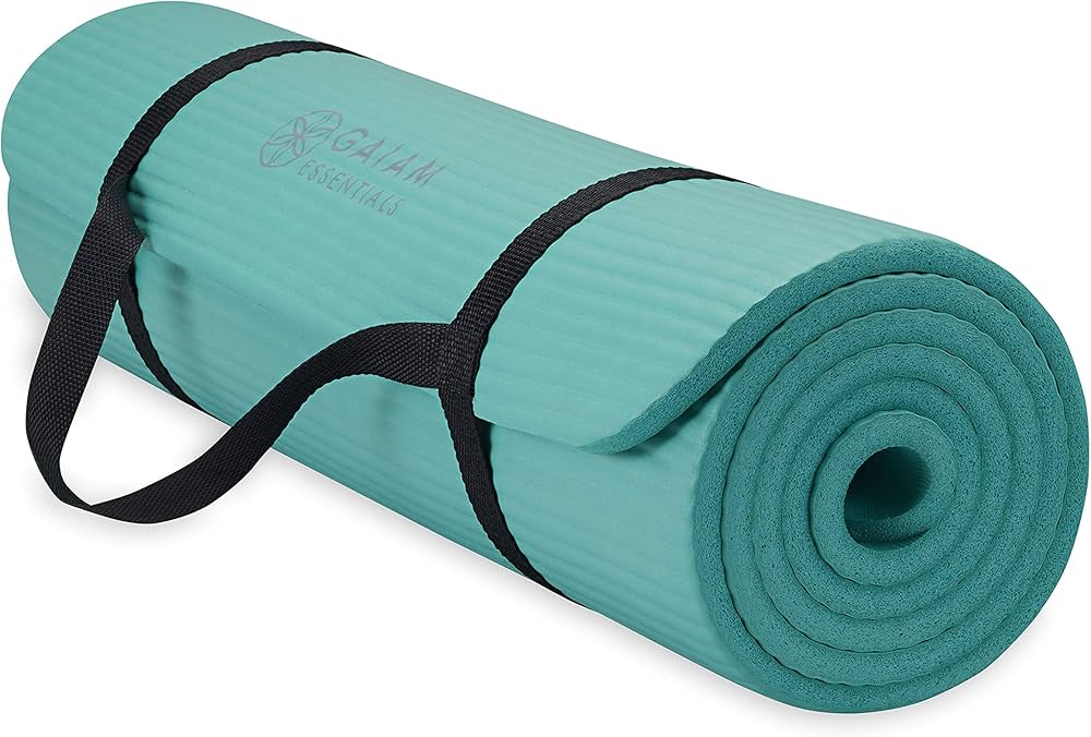 Gaiam Gaiam Essentials 2/5″ Thick (10mm) Yoga & Pilates, Fitness & Exercise Mat with Easy-Cinch Carrier Strap Cusion Support For Fitness and Gym Workouts