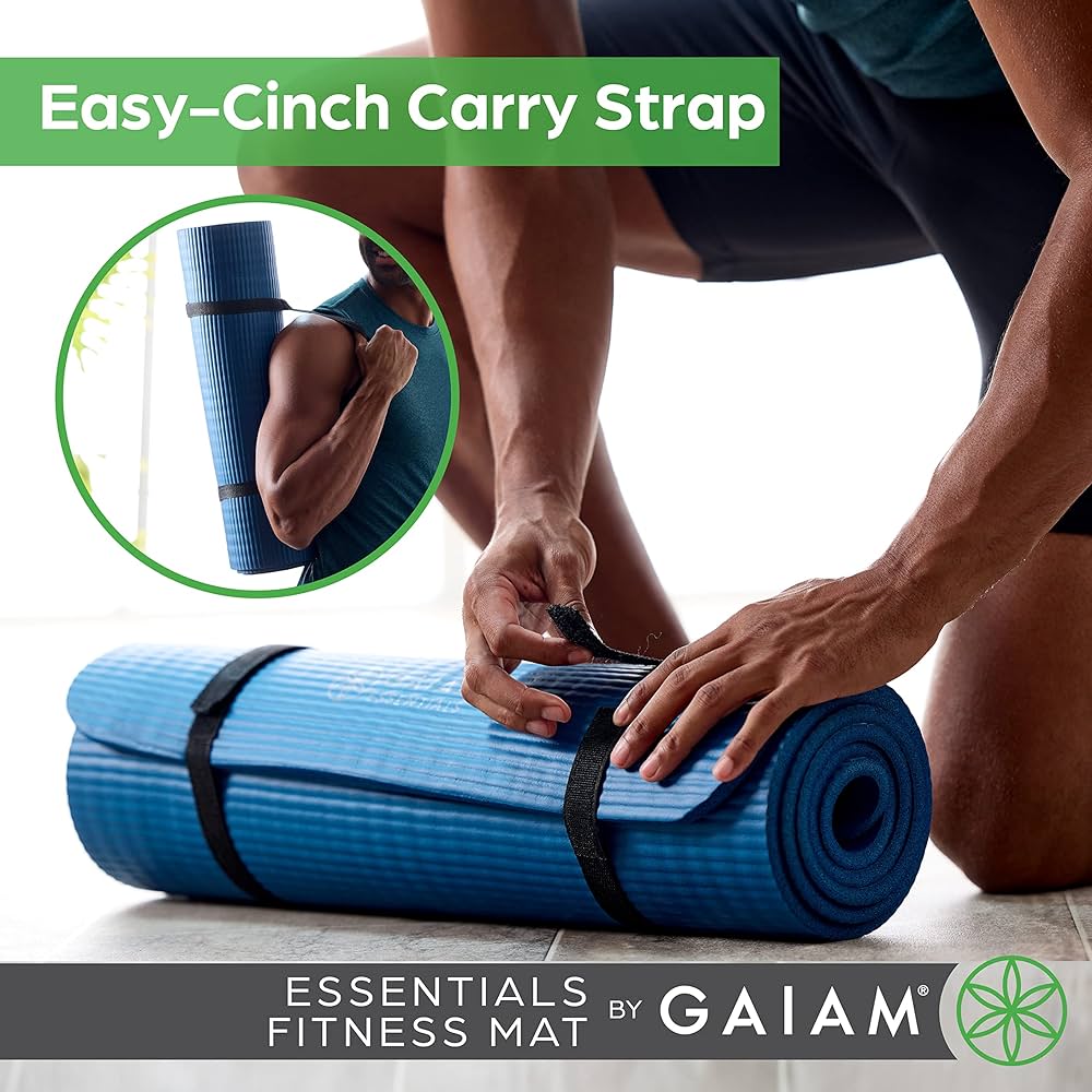 Gaiam Gaiam Essentials 2/5″ Thick (10mm) Yoga & Pilates, Fitness & Exercise Mat with Easy-Cinch Carrier Strap Cusion Support For Fitness and Gym Workouts