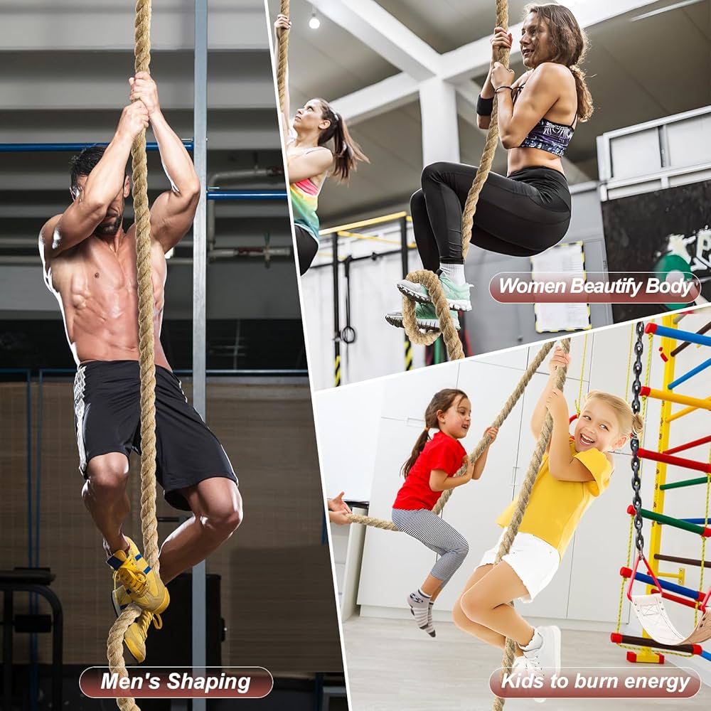 Climbing Rope 1.5 Inch Diameter 10FT 15FT 20FT 25FT 30FT 35FT Gym Climbing Rope for Fitness & Strength Training, Workout Exercises Climbing Rope for Adults Kids Outdoor or Home Indoor