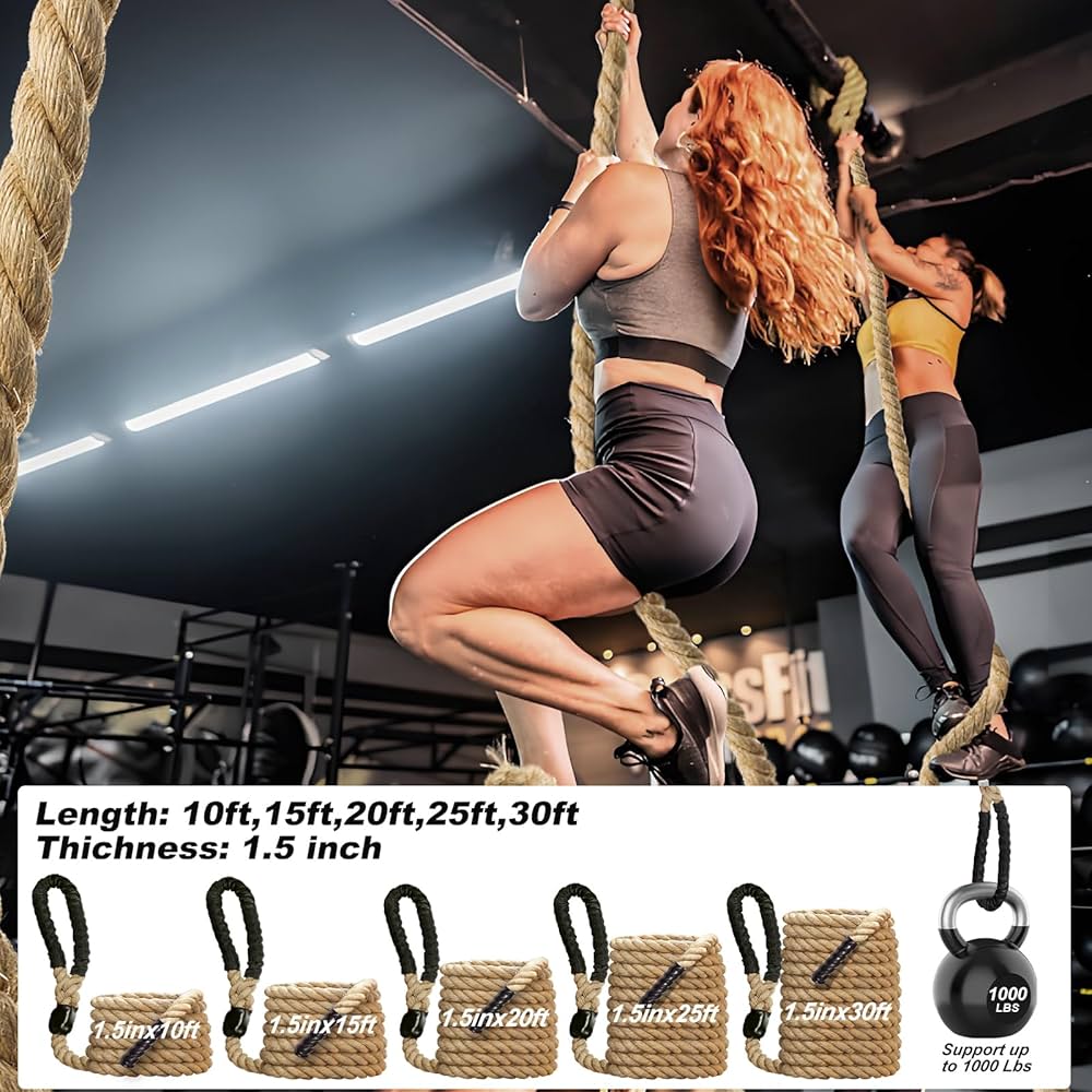 Climbing Rope 1.5 Inch Diameter 10FT 15FT 20FT 25FT 30FT 35FT Gym Climbing Rope for Fitness & Strength Training, Workout Exercises Climbing Rope for Adults Kids Outdoor or Home Indoor