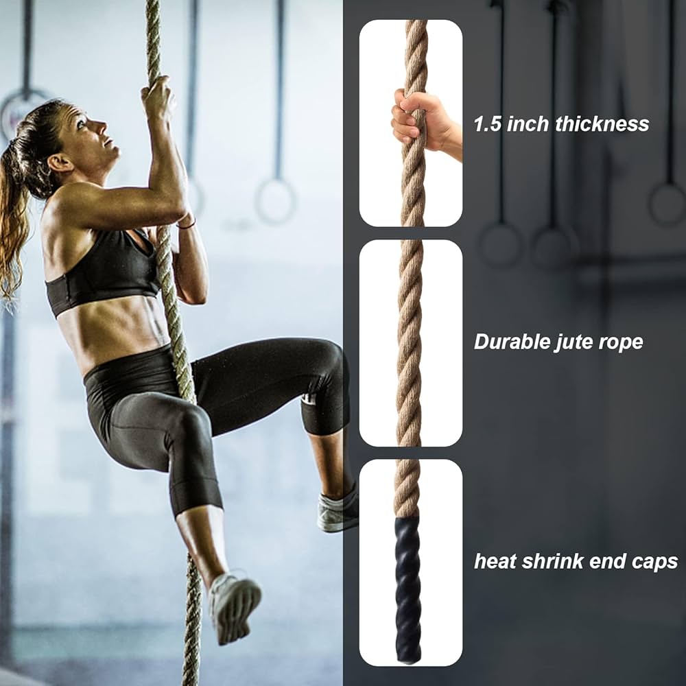Climbing Rope 1.5 Inch Diameter 10FT 15FT 20FT 25FT 30FT 35FT Gym Climbing Rope for Fitness & Strength Training, Workout Exercises Climbing Rope for Adults Kids Outdoor or Home Indoor