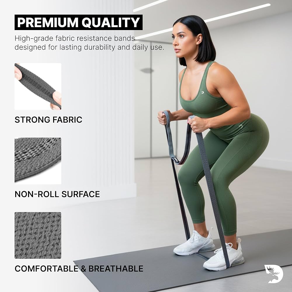 DMoose Fitness Fabric Resistance Bands for Full Body Exercises – Non-Slip Thick Cloth Stretch Band for Squats, Lunges & Bicep Curls – Long Resistance Bands for Working Out – Booty Band for Men & Women