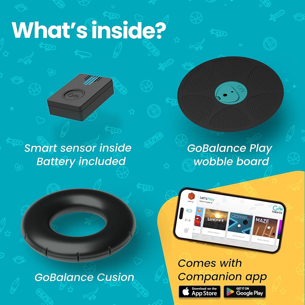 GoBalance Board – App-Enabled Balance Board. Smart Bluetooth Sensor, 12 FREE Interactive Games – Fun, Balance Training and Home Gym Workout! Boost Coordination & Strength for Teens and Adults