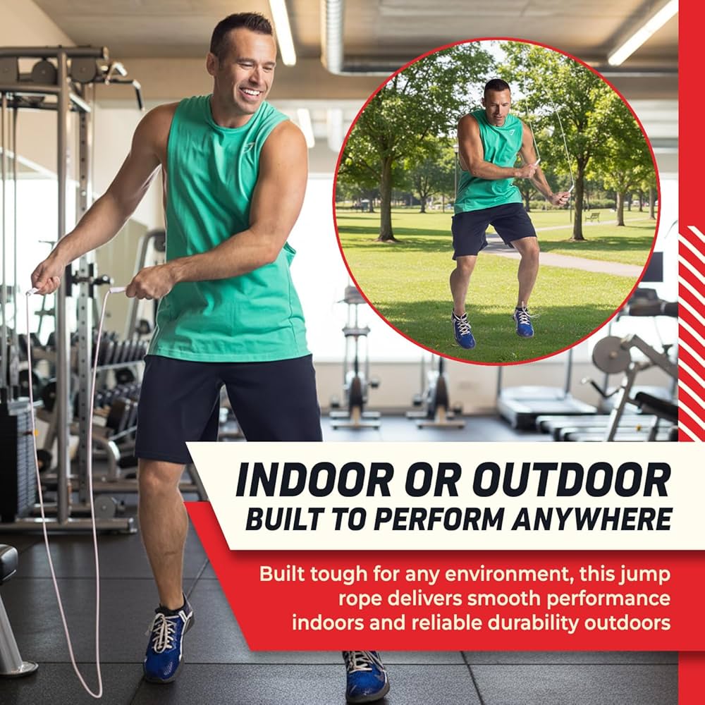 Elite Jumps Adjustable Jump Rope – 6mm PVC Training Rope for Fitness & Cardio | Indoor/Outdoor Skipping Rope with Unbreakable Handles, Non-Kinking Cord & Smooth Rotation for Boxing & Strength