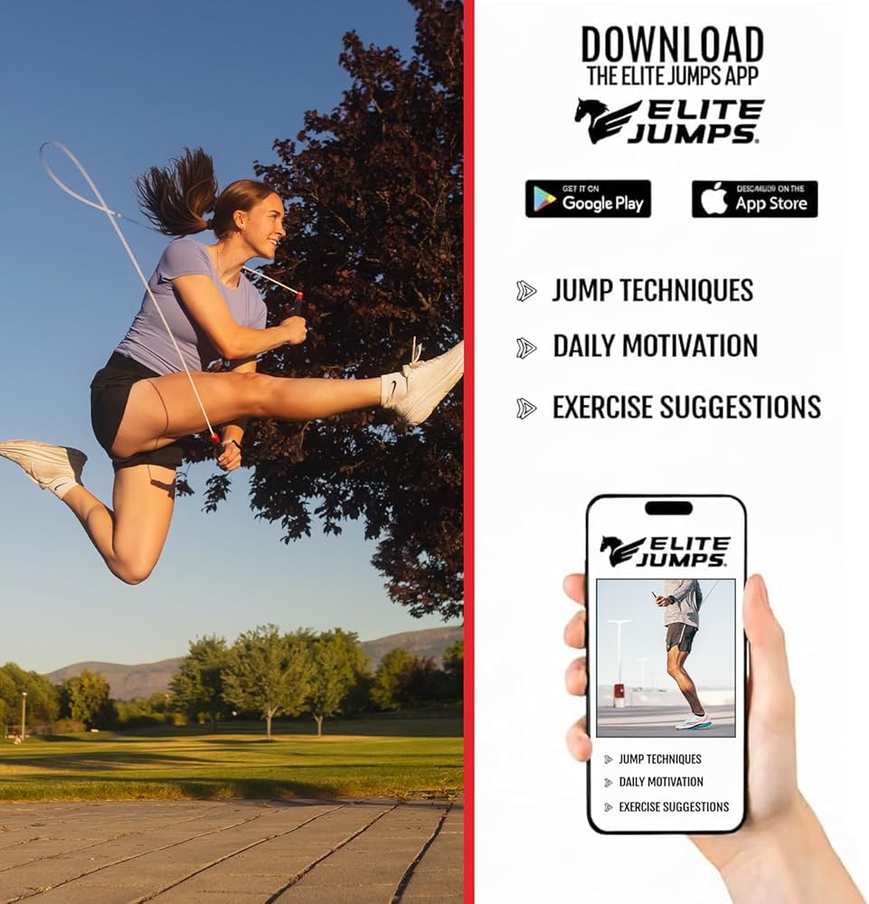 Elite Jumps Adjustable Jump Rope – 6mm PVC Training Rope for Fitness & Cardio | Indoor/Outdoor Skipping Rope with Unbreakable Handles, Non-Kinking Cord & Smooth Rotation for Boxing & Strength