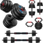 Adjustable dumbbell set,20/35/45/55/70/90lbs Free Weights set with upgraded nut, 5 in 1 Weight Set Used as Kettlebells, Barbell, Push up Stand, Fitness Exercise for Home Gym Suitable