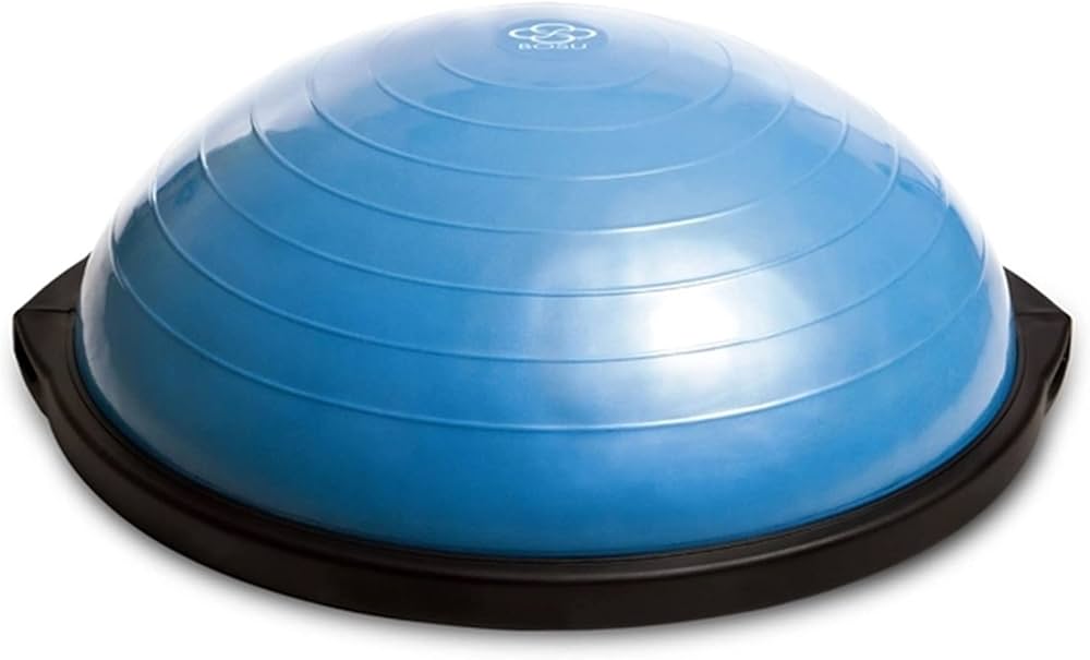 Bosu Balance Ball Exercise Trainer, Home Gym Equipment w/ Guided Workouts & Pump, 26″, Blue – Inflatable Fitness Platform for Strength Training, Standing, Balancing, and Core Workout