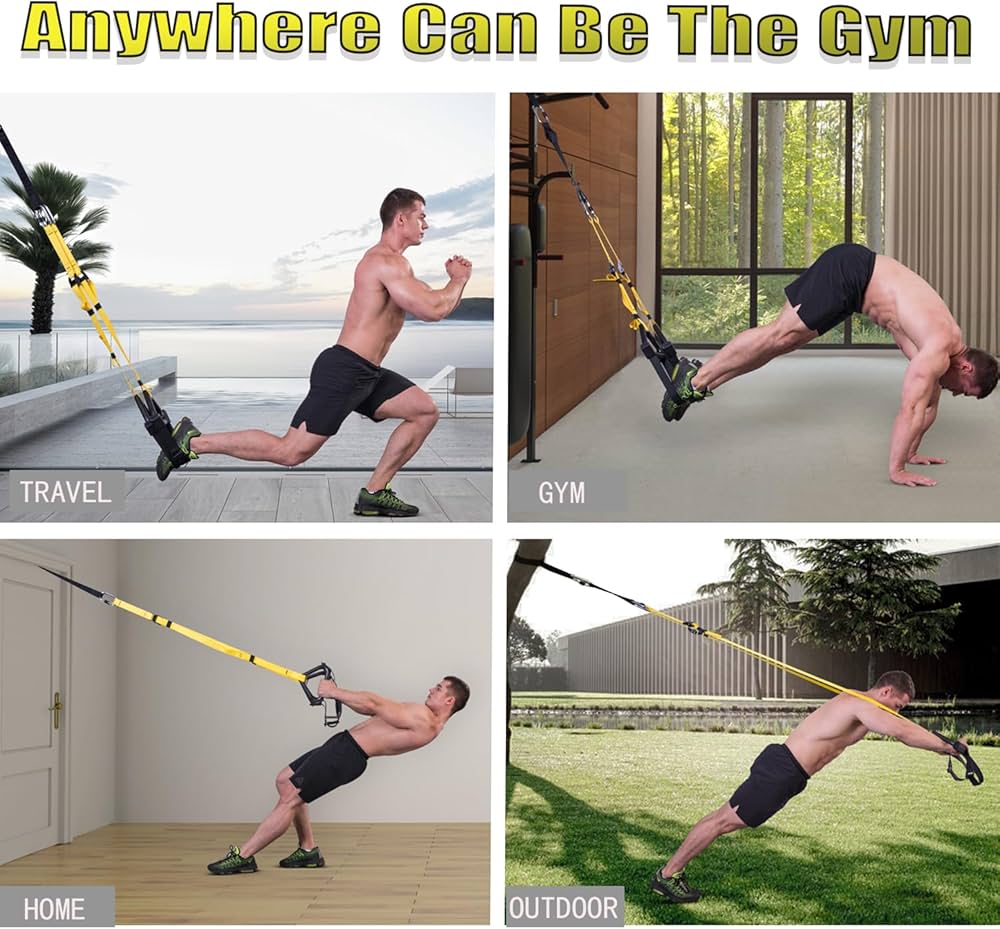 Bodyweight Resistance Training Straps, Complete Home Gym Fitness Trainer kit for Full-Body Workout, Included Door Anchor, Extension Strap, Fitness Guide