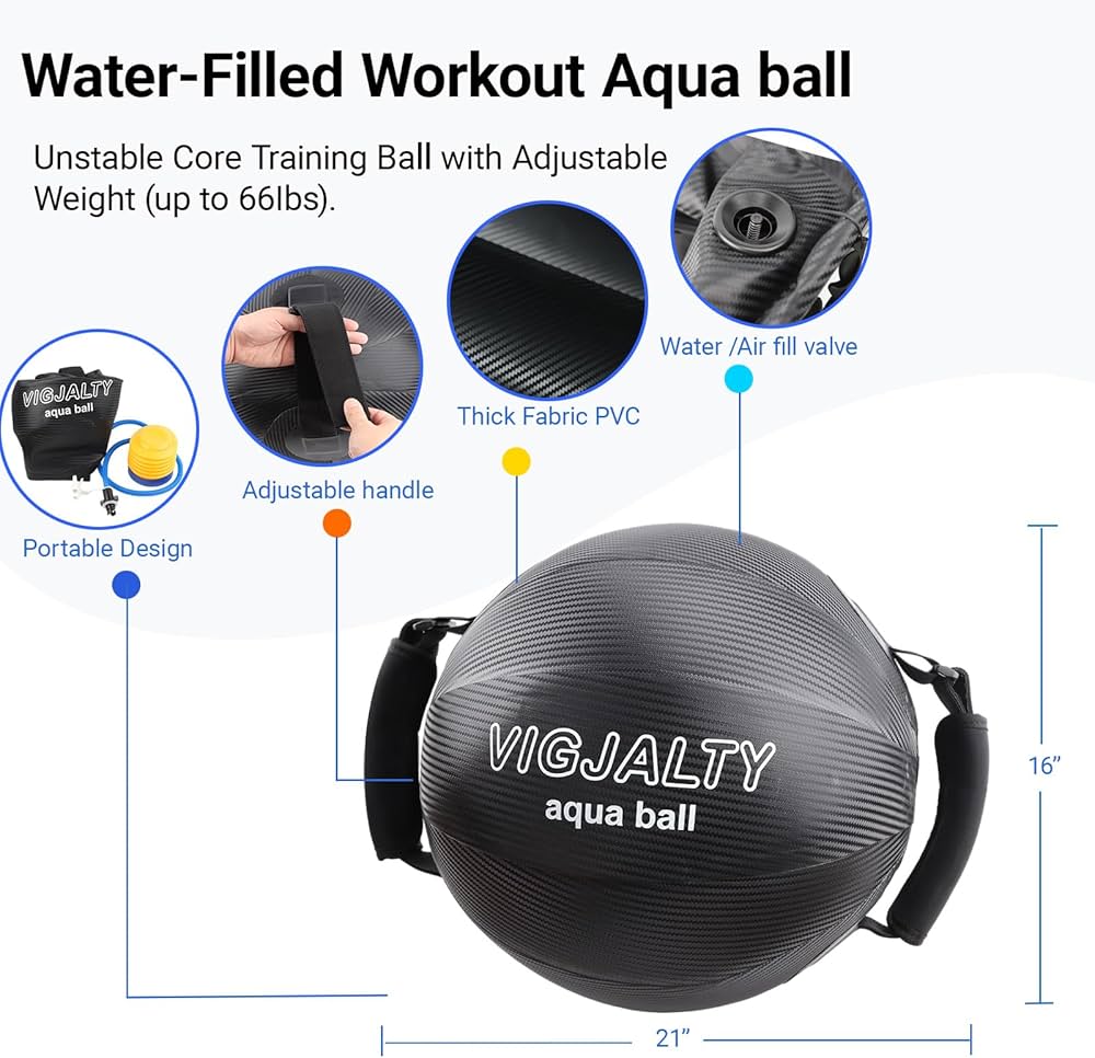 Heavy Aqua Bags-Water weight Bag 38-66Ibs – Ultimate Core Water Weights Aqua Ball-Adjustable Workout Sandbag Alternative for Full Body Exercise, Portable Stability Fitness & Balance Trainer Equipment